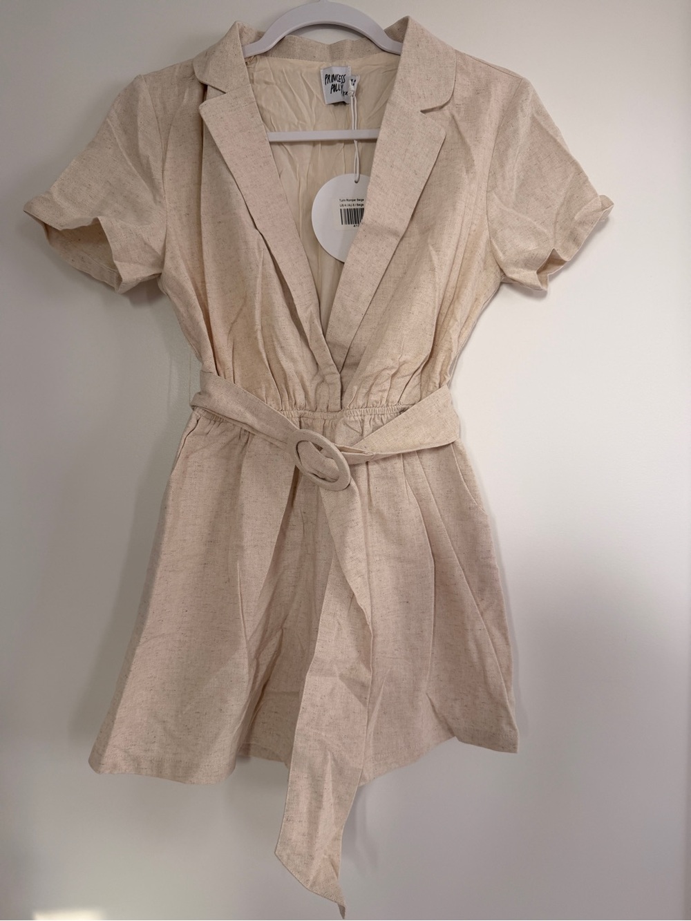 Princess Polly Romantic Teddy Beige Belted Short Dress
